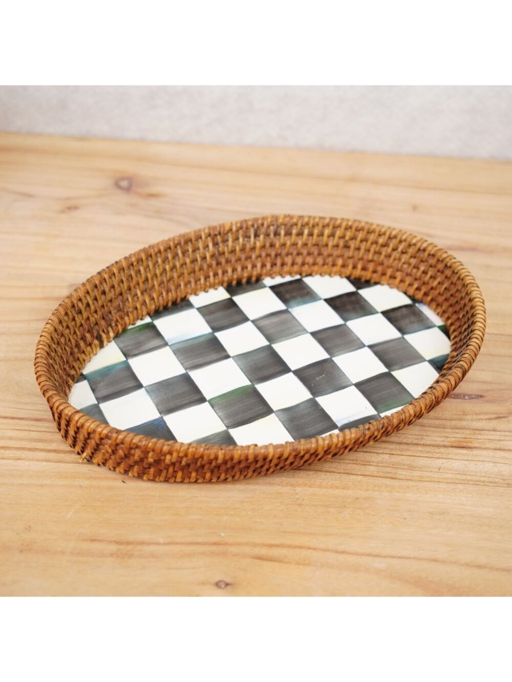 MacKenzie-Childs Courtly Check Enamel Rattan Small Serving Tray 11"x8”